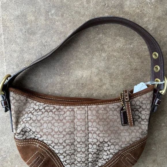 Vintage Coach Y2K 2000s Brown Leather Suede  Mini Shoulder Bag - Picture 2 of 8